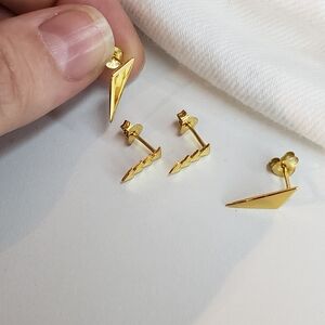 Gold Triangle Stud Earrings Set